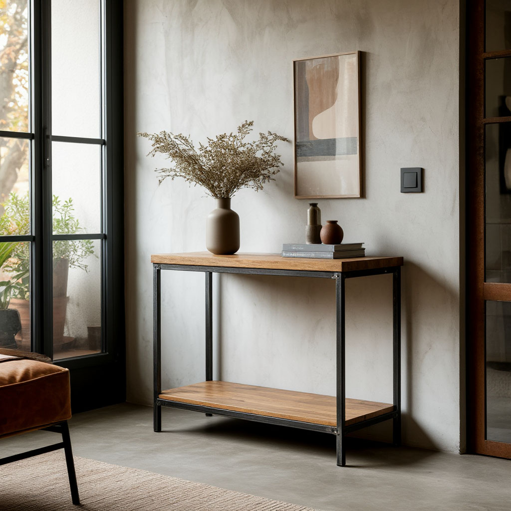 DIY metal console table with wood top