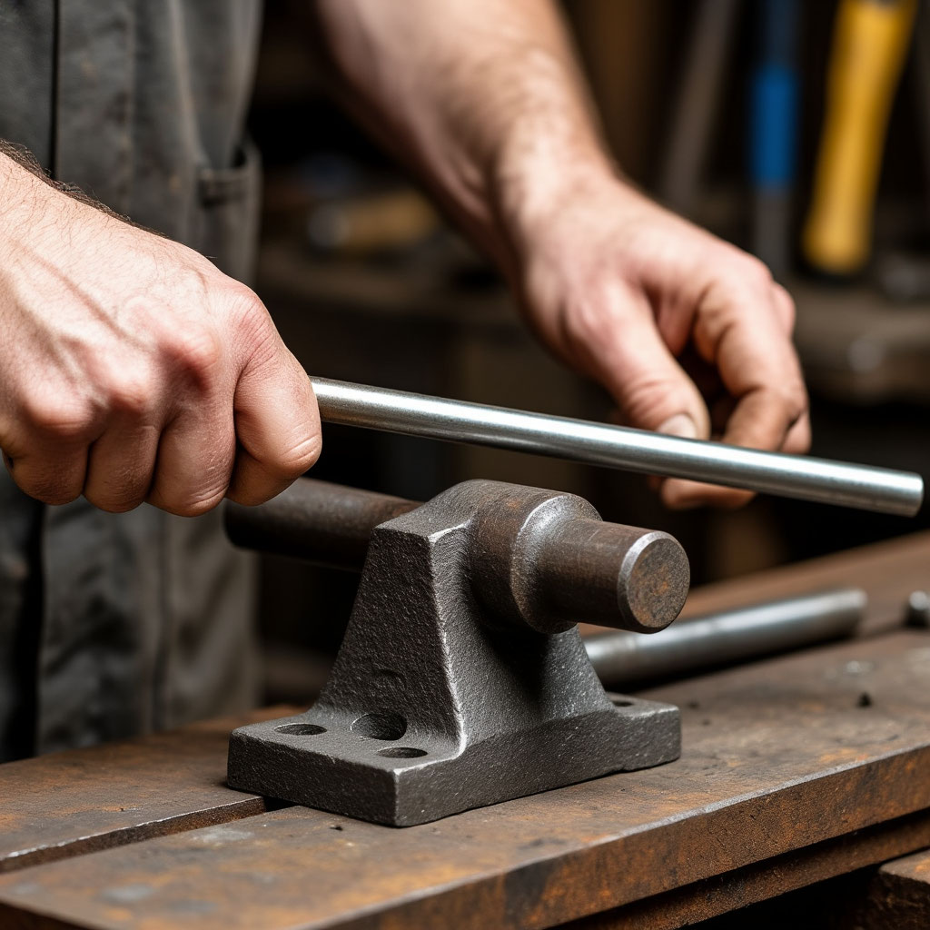 bending metal by hand using vise and mallet