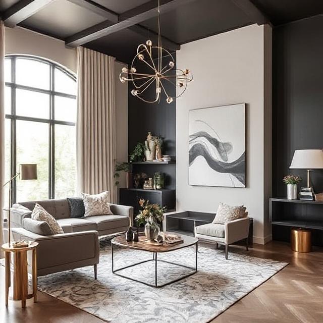 Matte black metal accents in a modern living room