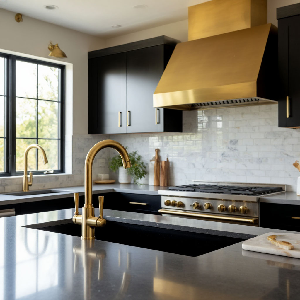 modern kitchen with metal finishes for interior design