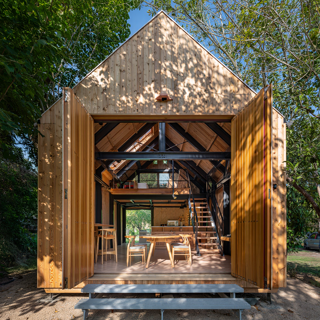 Modern rustic steel timber cabin